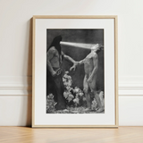 Hypnosis - Sascha Schneider Art Print / Canvas Black-and-white Framed Artwork Two Figures Dramatic Scene Enclosed Hypnotist Exudes
