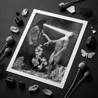 Hypnosis - Sascha Schneider Art Print / Canvas Black-and-white Framed Print Classical Artwork Two Figures Allegorical Hypnotist Exudes