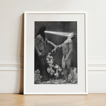 Hypnosis - Sascha Schneider Art Print / Canvas White-framed Black-and-white Art Print Two Figures Dramatic Scene Hypnotist Exudes