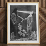 Hypnosis - Sascha Schneider Art Print, Framed Black White Artwork Cloaked Figure Light Nude