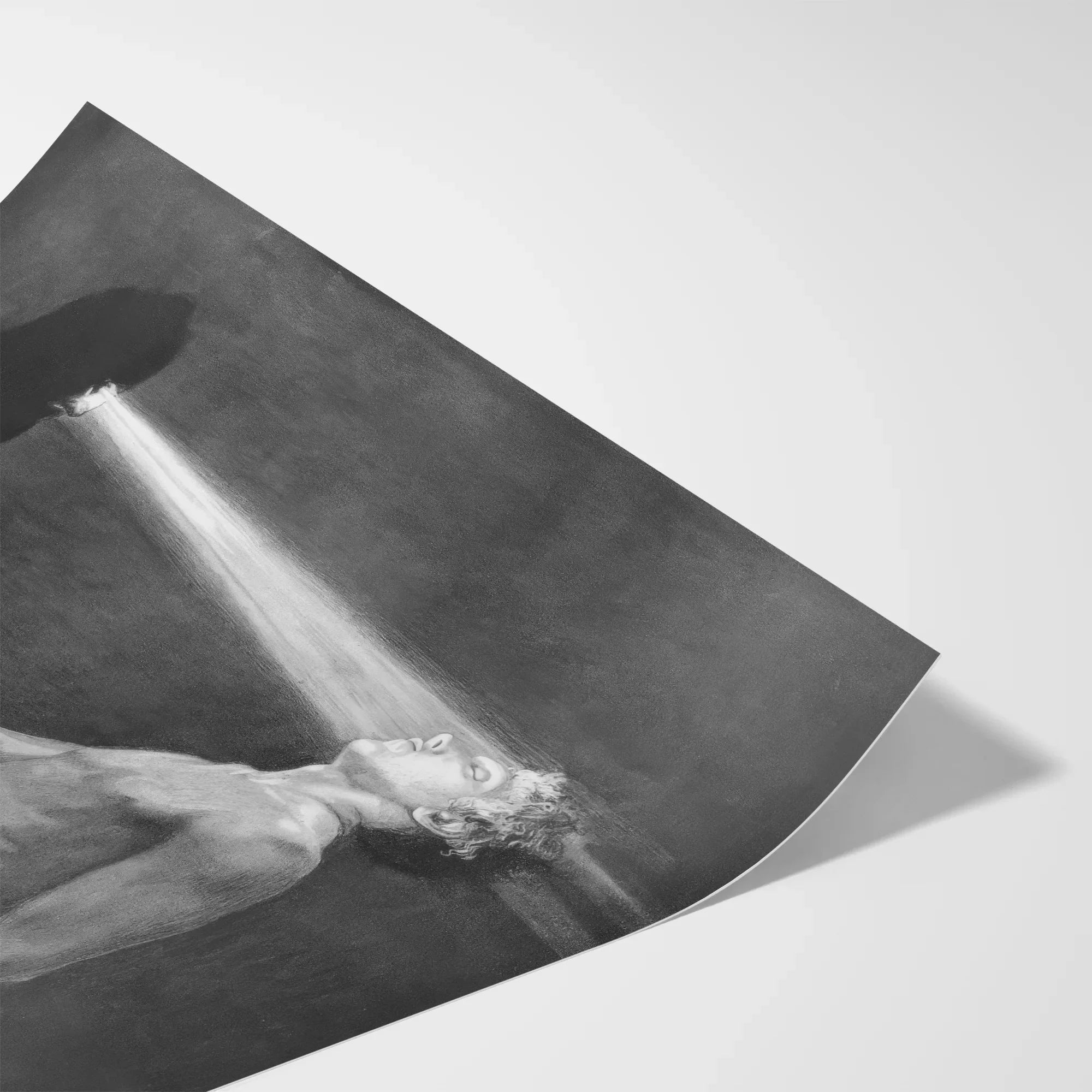 Hypnosis - Sascha Schneider Art Print, Grayscale Art Print Prone Figure Illuminated Beam Light