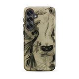 Hypocrisy - Felicien Rops Erotic Satire Phone Case Samsung Galaxy S25 Plus / Matte Beige Phone Case Detailed Black Sketch Cow’s Face