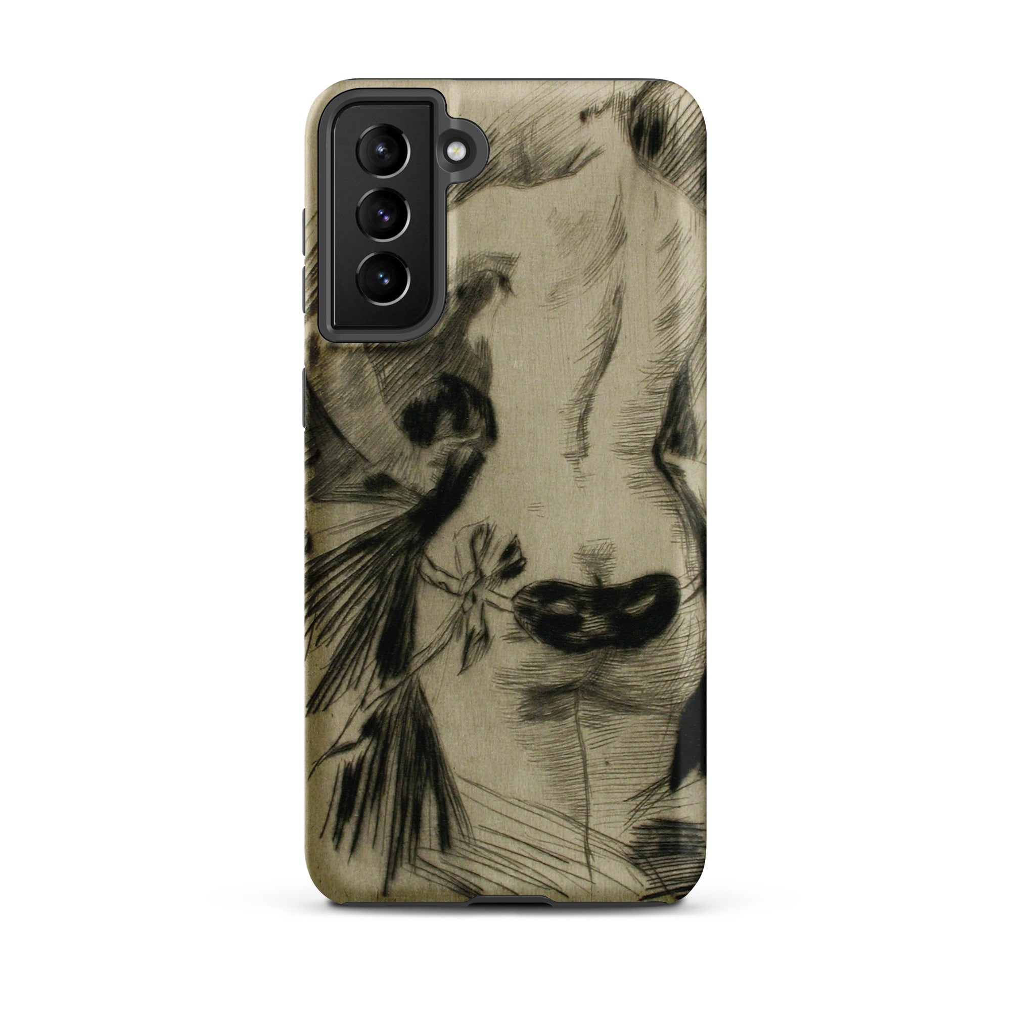 Hypocrisy Felicien Rops Erotic Satire Samsung Case, Galaxy S21 Plus / Matte, Smartphone Case Sketch Like Abstract Design Black Beige