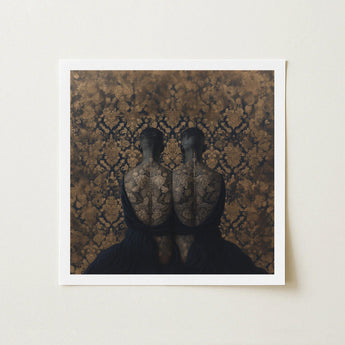 Ibeji - Black Gay Victorian Twins Art Print / Canvas Square-framed Artwork Two Figures Intricate Gold-toned Floral Patterns Yoruba Meeting,