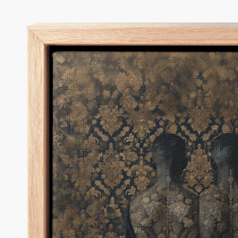 Framed Artwork Dark Silhouettes Figures Intricate Vintage-style Gold Yoruba Ibeji Meeting, Victorian Twins Art, Matched Reliquaries