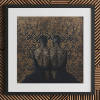 Ibeji - Black Gay Victorian Twins Art Print / Canvas Black Gold Floral Patterned Framed Artwork Yoruba Ibeji Meeting, Victorian Twins Art,