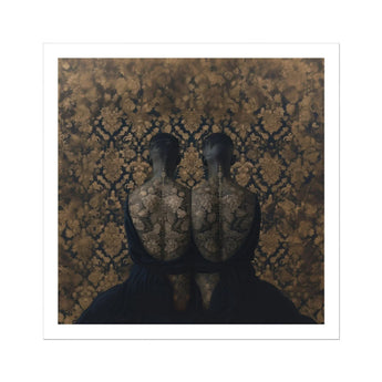 Ibeji - Black Gay Victorian Twins Art Print / Canvas Two Silhouetted Figures Merged Patterned Backdrop Yoruba Ibeji Meeting, Victorian