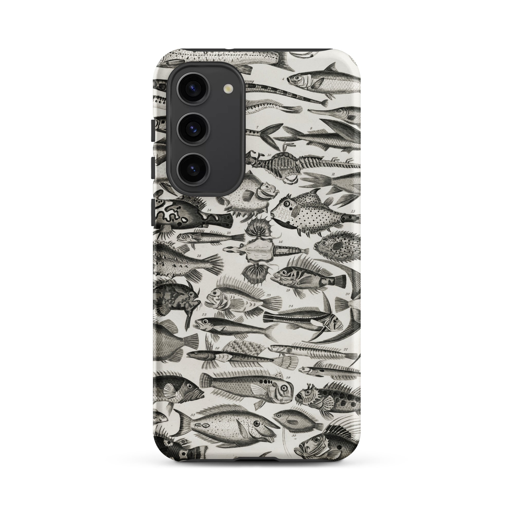 Ichthyology Oliver Goldsmith Samsung Case, Galaxy S23 Plus / Matte, Smartphone Case Black White Print Fish Illustrations