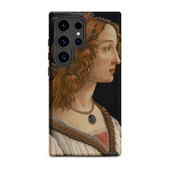 Idealized Portrait of a Lady - Sandro Botticelli Samsung Case, Galaxy S24 Ultra / Matte, Black Smartphone Case Classical Portrait Woman Red