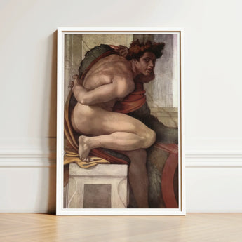 Ignudo - Michelangelo Divine Male Art Print / Canvas Framed Reproduction Michelangelo’s Creation Adam Muscular Nude Figure, Olive Drapery