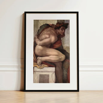 Ignudo - Michelangelo Divine Male Art Print / Canvas Black-framed Art Print Classical Painting Muscular Nude Male Michelangelo Divine Male,