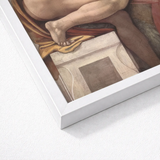 Ignudo - Michelangelo Divine Male Art Print / Canvas White Framed Classical Painting Detailed Skin, Olive Drapery Spill, Torso Wrenched