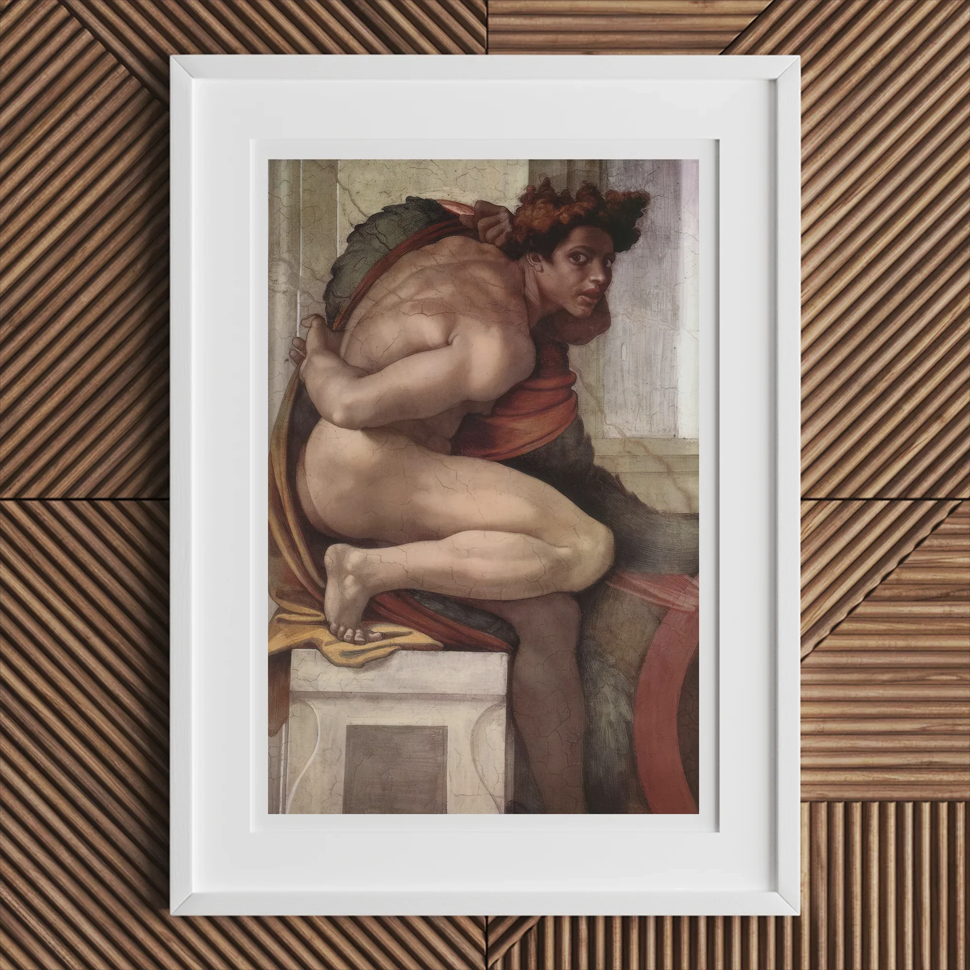 Ignudo - Michelangelo Divine Male Art Print, Framed Renaissance Painting