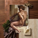 Ignudo - Michelangelo Drunkenness of Noah Art Print / Canvas Classical Painting Nude Male Figure Curly Hair Rendered, Caramelized Thunder,