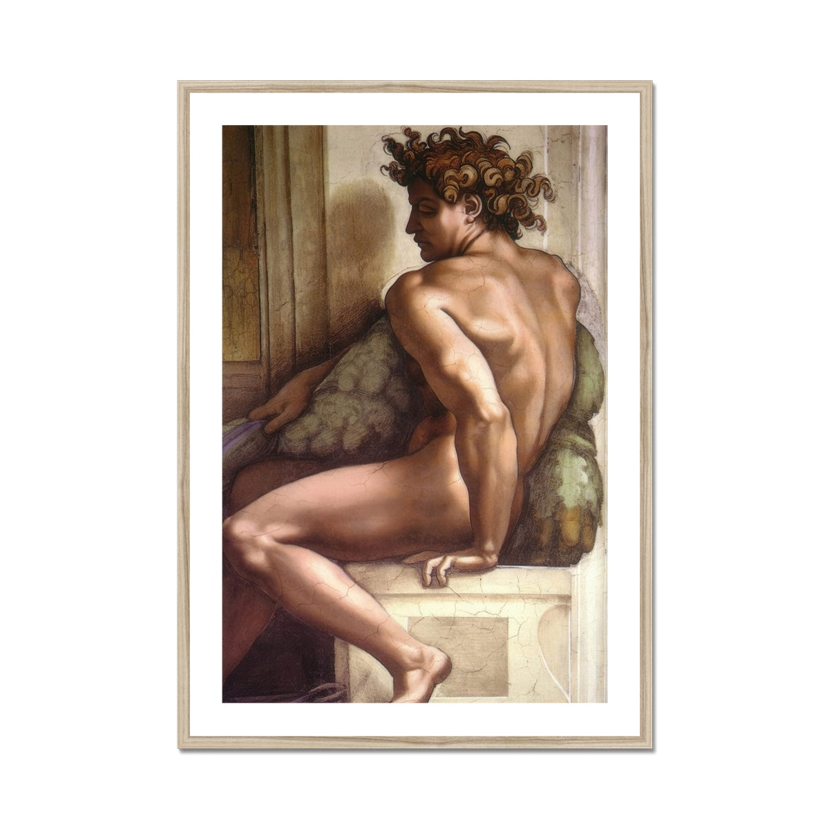 Ignudo - Michelangelo Drunkenness of Noah Art Print, Framed Renaissance Painting Nude Male Figure