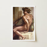 Ignudo - Michelangelo Drunkenness of Noah Art Print / Canvas Framed Muscular Curly-haired Male Figure Classical, Caramelized Thunder, Myth
