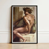Ignudo - Michelangelo Drunkenness of Noah Art Print / Canvas Framed Muscular Nude Male Figure Curly, Caramelized Thunder, Myth Refuses