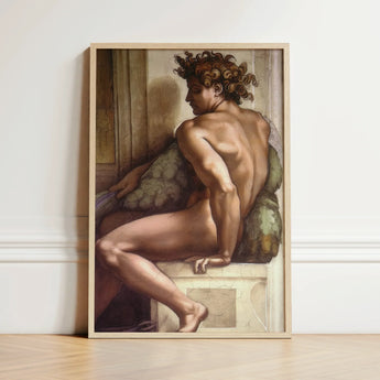 Ignudo - Michelangelo Drunkenness of Noah Art Print / Canvas Framed Muscular Nude Male Figure Curly, Caramelized Thunder, Myth Refuses