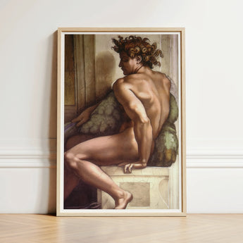 Ignudo - Michelangelo Drunkenness of Noah Art Print / Canvas Framed Muscular Nude Male Figure Curly, Caramelized Thunder, Myth Refuses