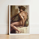 Ignudo - Michelangelo Drunkenness of Noah Art Print / Canvas Framed Muscular Nude Male Figure Curly, Caramelized Thunder, Myth Refuses