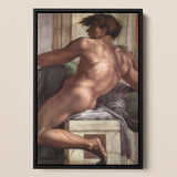 Ignudo - Michelangelo Male Nude Fresco Art Print / Canvas, 12x17’’ / A3 / Black Frame, Posters Prints & Visual Artwork, Toby Leon