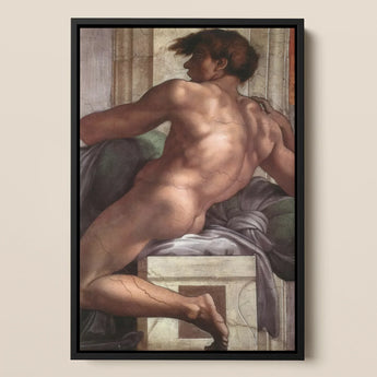 Ignudo - Michelangelo Male Nude Fresco Art Print / Canvas, 12x17’’ / A3 / Black Frame, Posters Prints & Visual Artwork, Toby Leon
