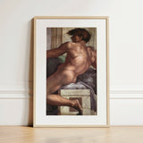 Ignudo - Michelangelo Male Nude Fresco Art Print / Canvas, 12x17’’ / A3 / Natural Frame / Matboard, Posters Prints & Visual Artwork, Toby