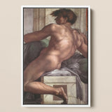 Ignudo - Michelangelo Male Nude Fresco Art Print / Canvas, 12x17’’ / A3 / White Frame, Posters Prints & Visual Artwork, Toby Leon