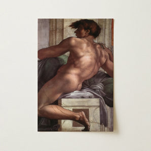 Ignudo - Michelangelo Male Nude Fresco Art Print / Canvas, 12x18’’ / 31x46cm / Unframed / no Border, Posters Prints & Visual Artwork, Toby