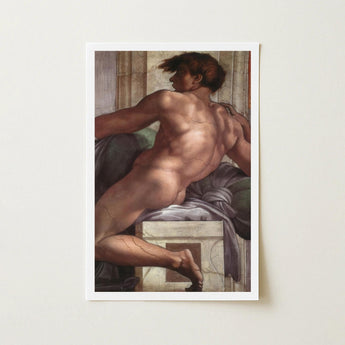 Ignudo - Michelangelo Male Nude Fresco Art Print / Canvas Framed Reproduction Michelangelo’s Creation Adam Muscular, Forbidden Thought,