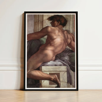 Ignudo - Michelangelo Male Nude Fresco Art Print / Canvas Black-framed Classical Painting Figure, Forbidden Thought, Prints
