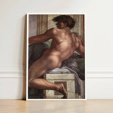 Ignudo - Michelangelo Male Nude Fresco Art Print / Canvas Framed Classical Figure Detailed, Forbidden Thought, Prints