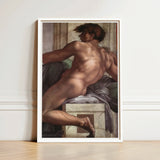 Ignudo - Michelangelo Male Nude Fresco Art Print / Canvas White-framed Michelangelo’s David Figure Classical, Forbidden Thought, Prints
