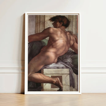 Ignudo - Michelangelo Male Nude Fresco Art Print / Canvas White-framed Michelangelo’s David Figure Classical, Forbidden Thought, Prints