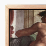 Ignudo - Michelangelo Male Nude Fresco Art Print / Canvas Light Wood-framed Classical Painting, Forbidden Thought, Prints
