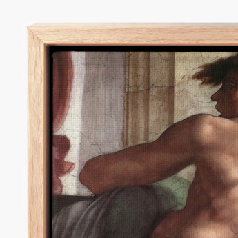 Ignudo - Michelangelo Male Nude Fresco Art Print / Canvas Light Wood-framed Classical Painting, Forbidden Thought, Prints