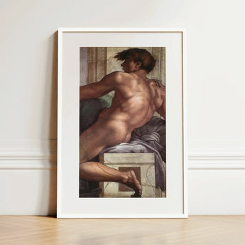Ignudo - Michelangelo Male Nude Fresco Art Print / Canvas White-framed Art Print Classical Nude Male Figure Detailed Michelangelo Nude,