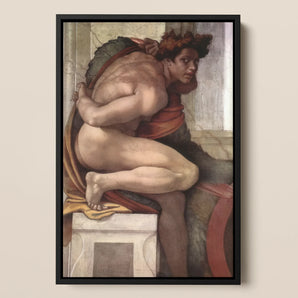 Ignudo Michelangelo Nude Renaissance Framed Canvas, Framed Painting Nude Male Figure