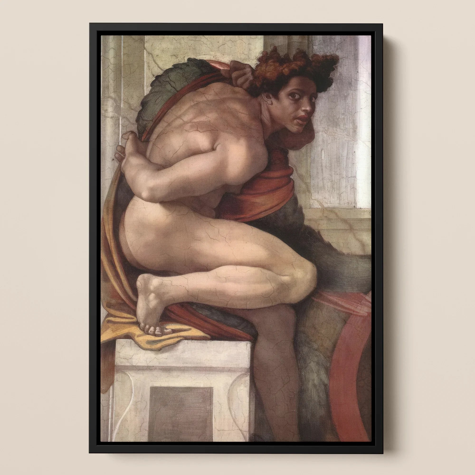 Ignudo - Michelangelo Nude Renaissance Framed Canvas, Framed Painting Nude Male Figure