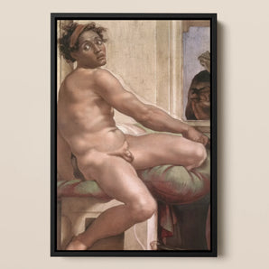Ignudo Michelangelo Renaissance Framed Canvas, Framed Nude Male Figure