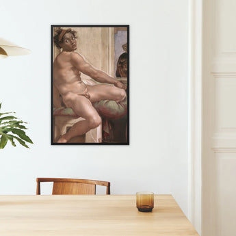 Ignudo Michelangelo Renaissance Framed Canvas, Framed Nude Male Figure Painting