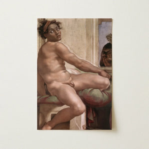 Ignudo - Michelangelo Sacrifice of Noah Art Print / Canvas Reproduction Classical Painting Toilette Michelangelo Nude Male Figure Dream