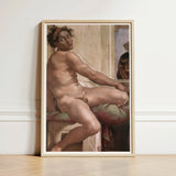 Ignudo - Michelangelo Sacrifice of Noah Art Print / Canvas Framed Classical-style Painting Nude Male Figure Dark Skin Dream Interrupted