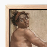 Ignudo - Michelangelo Sacrifice of Noah Art Print / Canvas Framed Reproduction Classical Painting Young Dark-skinned Figure Curly Dream