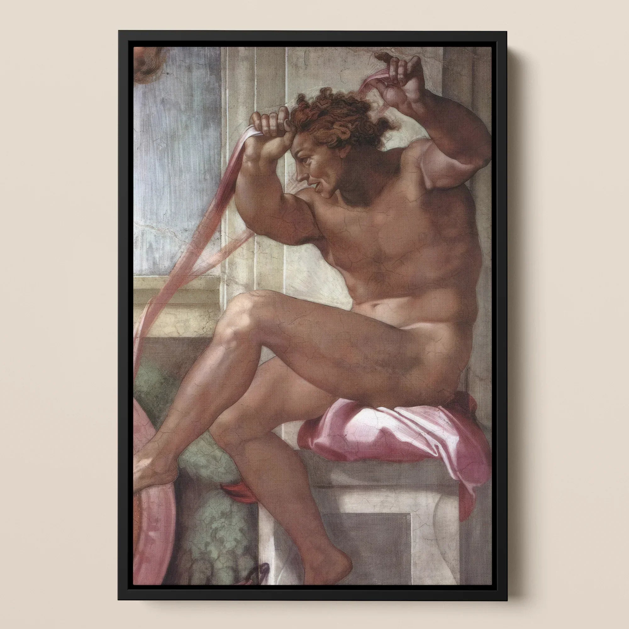 Ignudo - Michelangelo Separation of Earth from Waters Framed Canvas, Framed Painting Nude Male Figure