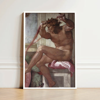 Ignudo - Michelangelo Separation of Earth from Waters Art Print / Canvas White-framed Michelangelo’s Creation Adam Muscular Nude Figure