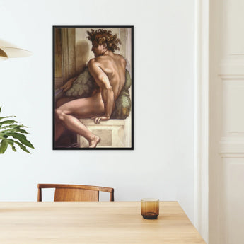 Ignudo Michelangelo Sistine Chapel Framed Canvas, Framed Nude Male Figure Painting
