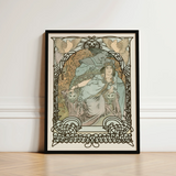 Ilsee Princesse De Tripoli - Alphonse Mucha Art Print / Canvas Nouveau-style Framed Poster Woman Robes Ornate Black Knotted Arabesque,