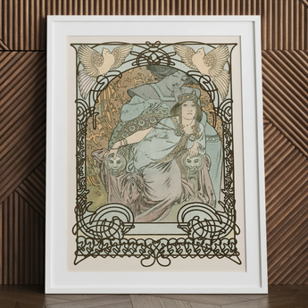 Ilsee Princesse De Tripoli - Alphonse Mucha Art Print / Canvas Framed Art Nouveau Print Woman Robes Intricate Black Knotted Arabesque,