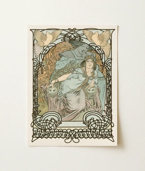 Art Nouveau-style Print Woman Robes Intricate Black Ornamental Knotted Arabesque, Cage, Famous Draftsman Bending, Lithographic, Stone,